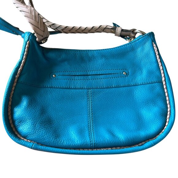 B. Makowsky Turquoise Blue Leather Purse With Leopard Print Lining - Picture 5 of 7